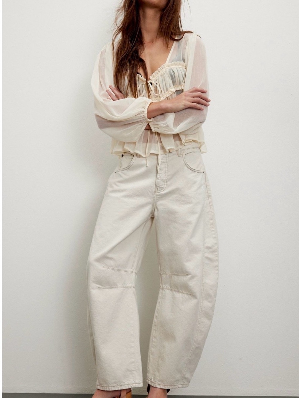 Free People Cream Barrel Jeans